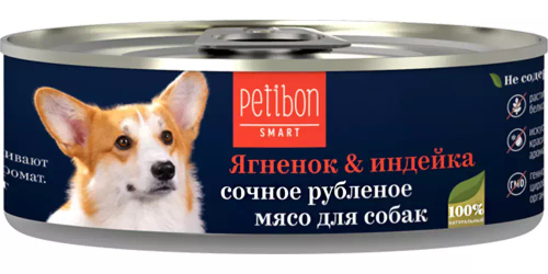 Влажный корм для собак Petibon, рубленое мясо с ягнёнком и индейкой, 100 г