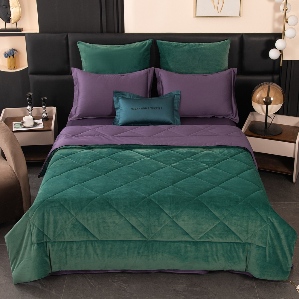 КПБ на резинке Сатин Velvet Premium с Одеялом VPR005, Евро, 4 наволочки, простынь 180*200*25