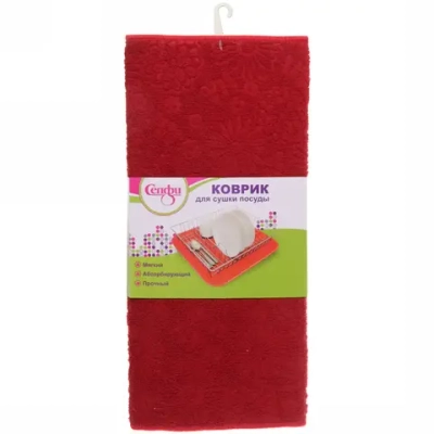 Коврик для сушки посуды 38*50см «Ромашки» красный