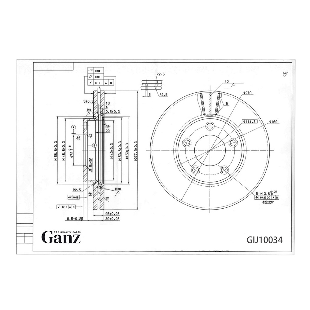 Диск тормозной GANZ передний с покрытием MAZDA 3 1.4 / 1.6L all 03 / MAZDA 5 05 Арт.: GIJ10034