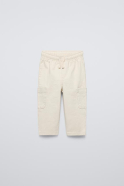 ZARA БРЮКИ STRAIGHT ИЗ ТВИЛА СО ШНУРКАМИ, ЭКРЮ