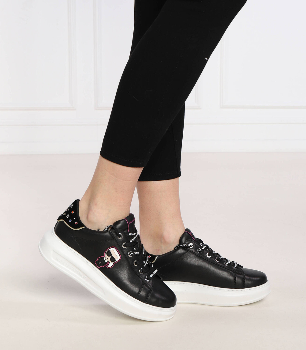 Кожаные кроссовки kapri ikon rhinestone tab Karl Lagerfeld - черный(KL62547)