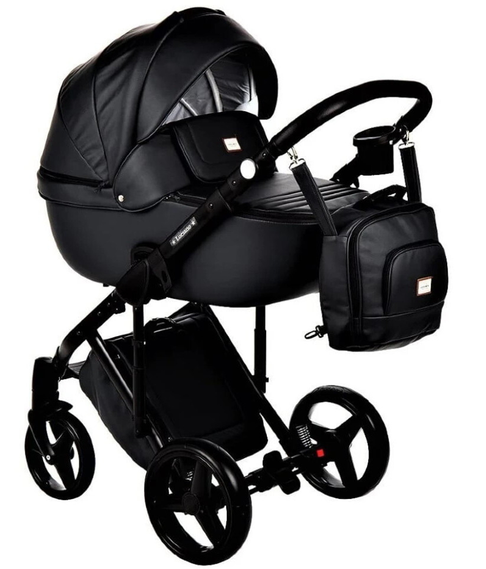 Детская коляска Adamex Luciano Deluxe 2 в 1 61S (ЧЕРНАЯ 100% КОЖА)