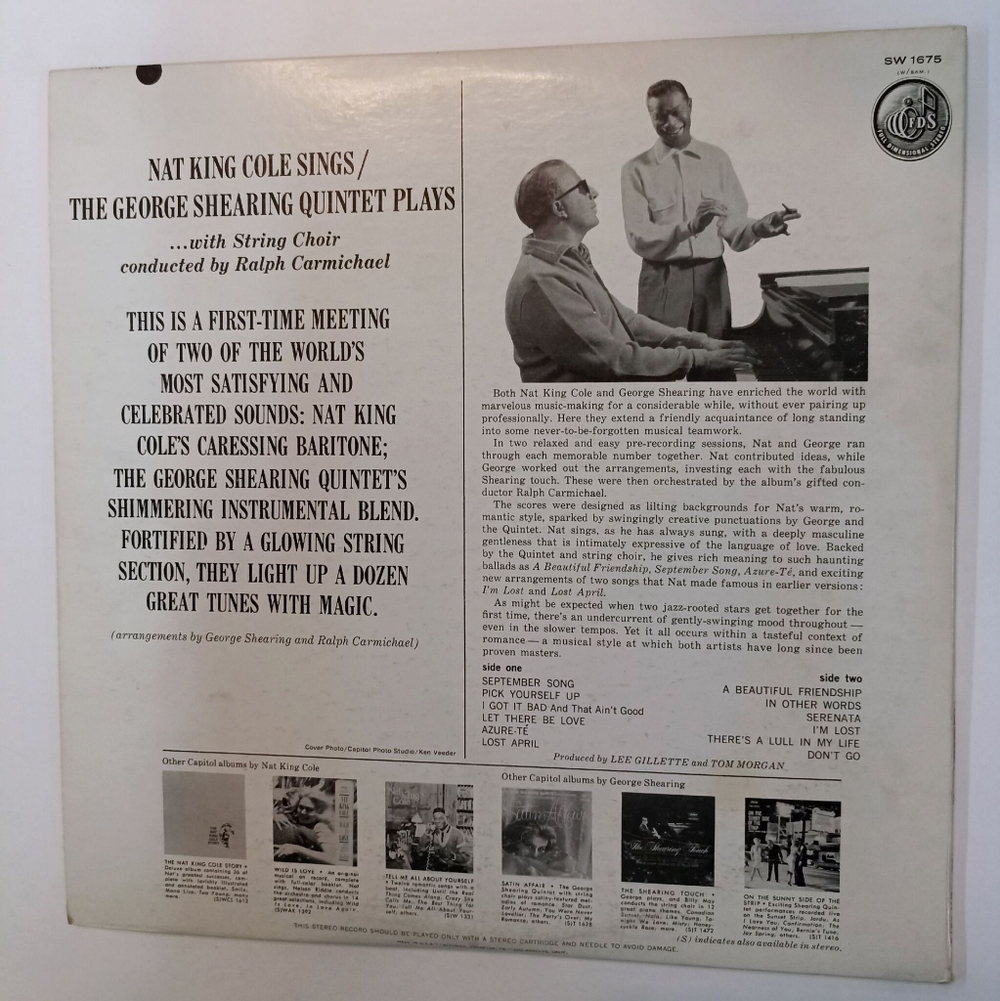 Винтажная виниловая пластинка LP Nat King Cole George Shearing Nat King Cole Sings George Shearing Plays 2LP (USA 1965)