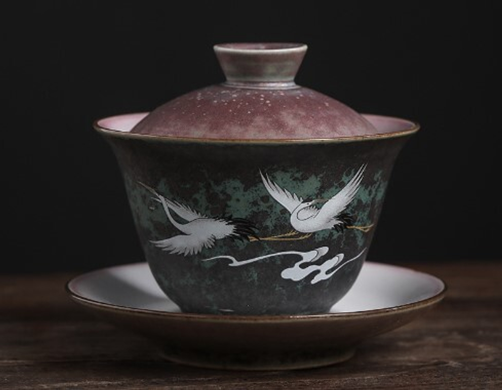 312086 Гайвань ВИНТАЖНАЯ КЕРАМИКА "Журавли", 170 мл, керамика