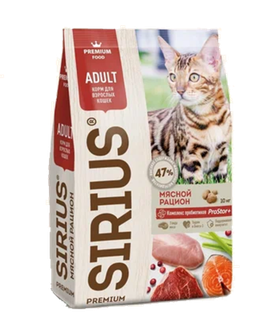 Сириус Взрослые кошки Мясной рацион 10кг.