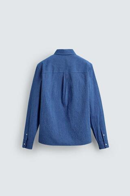 ZARA РУБАШКА В ПОЛОСКУ С ЭФФЕКТОМ ПОТЕРТОСТИ, МОРСКОЙ ЯРКО-СИНИЙ