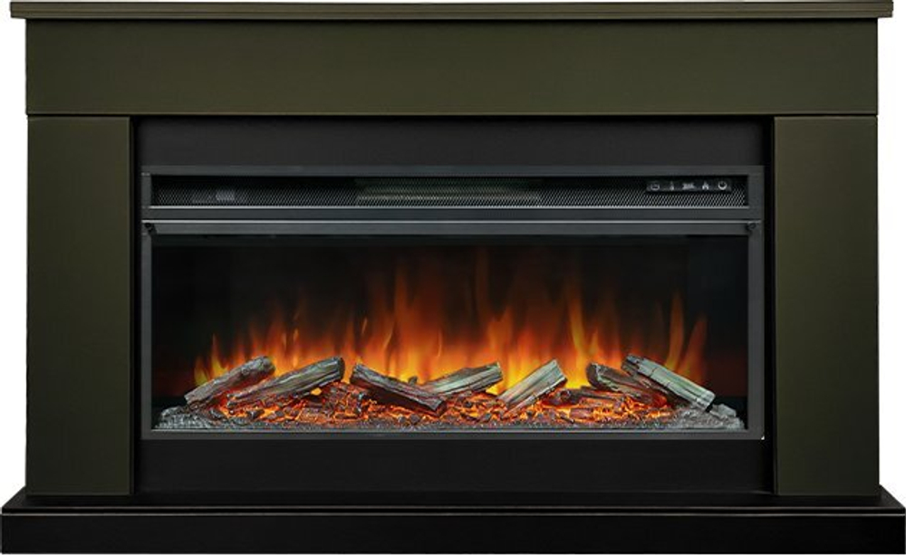 Каминокомплект Bergen (Разборный) - Темная олива (Ширина 1370 мм) с очагом Vision 42 LOG LED