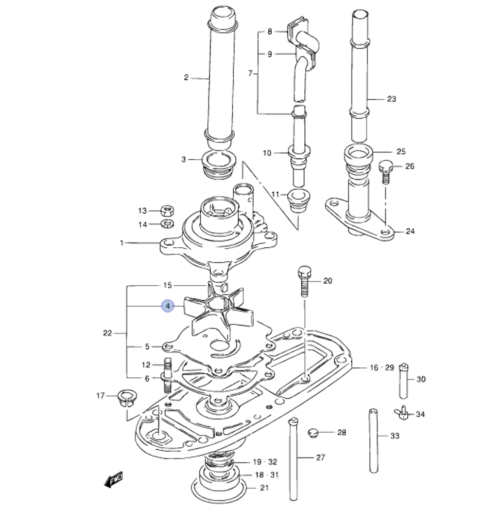 Крыльчатка помпы Suzuki DT20-DT30 (17461-96401-000)