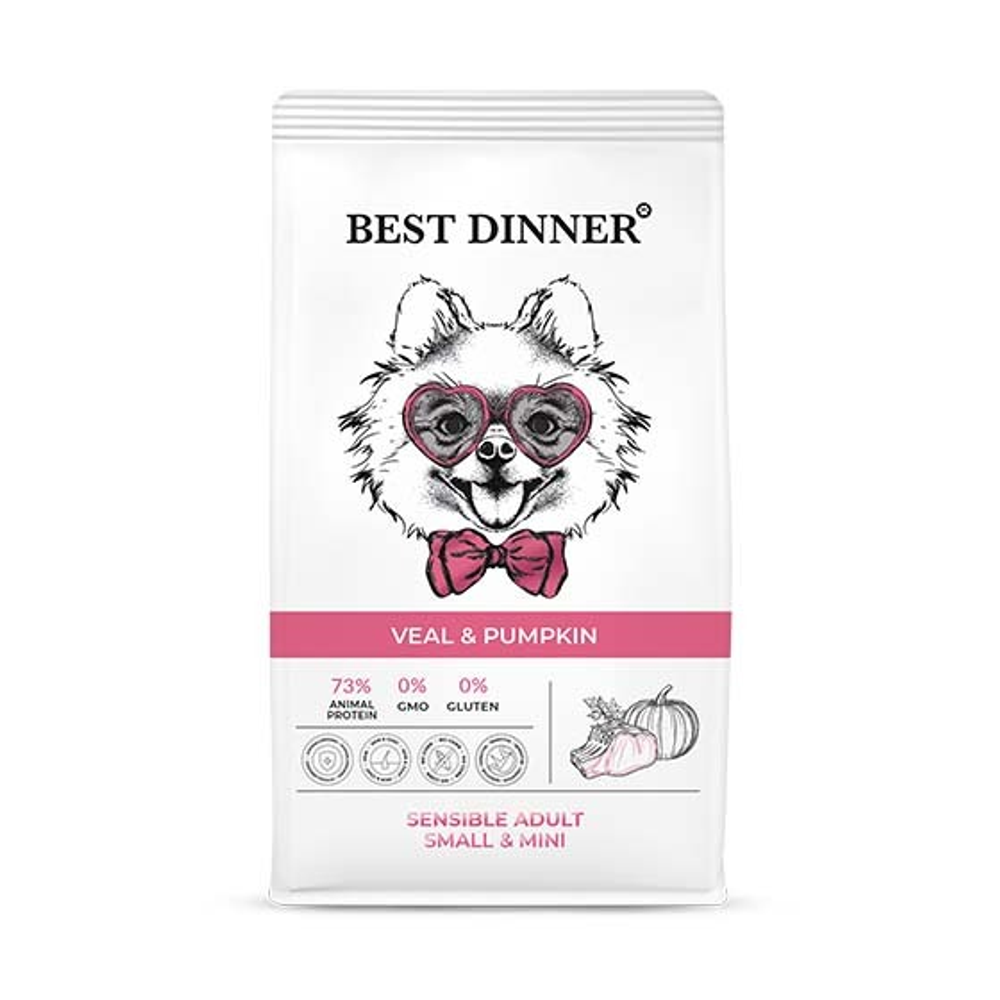 Best Dinner 10кг Adult Small&amp;Mini Sensible Сухой корм для собак малых пород Телятина с тыквой