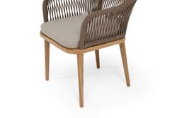 "Лион" стул плетеный из роупа, основание дуб, роуп коричневый круглый, ткань бежевая 15052