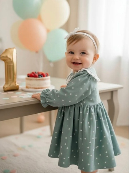 Платье из фланели для малышек «Сердечки», цвет мятный