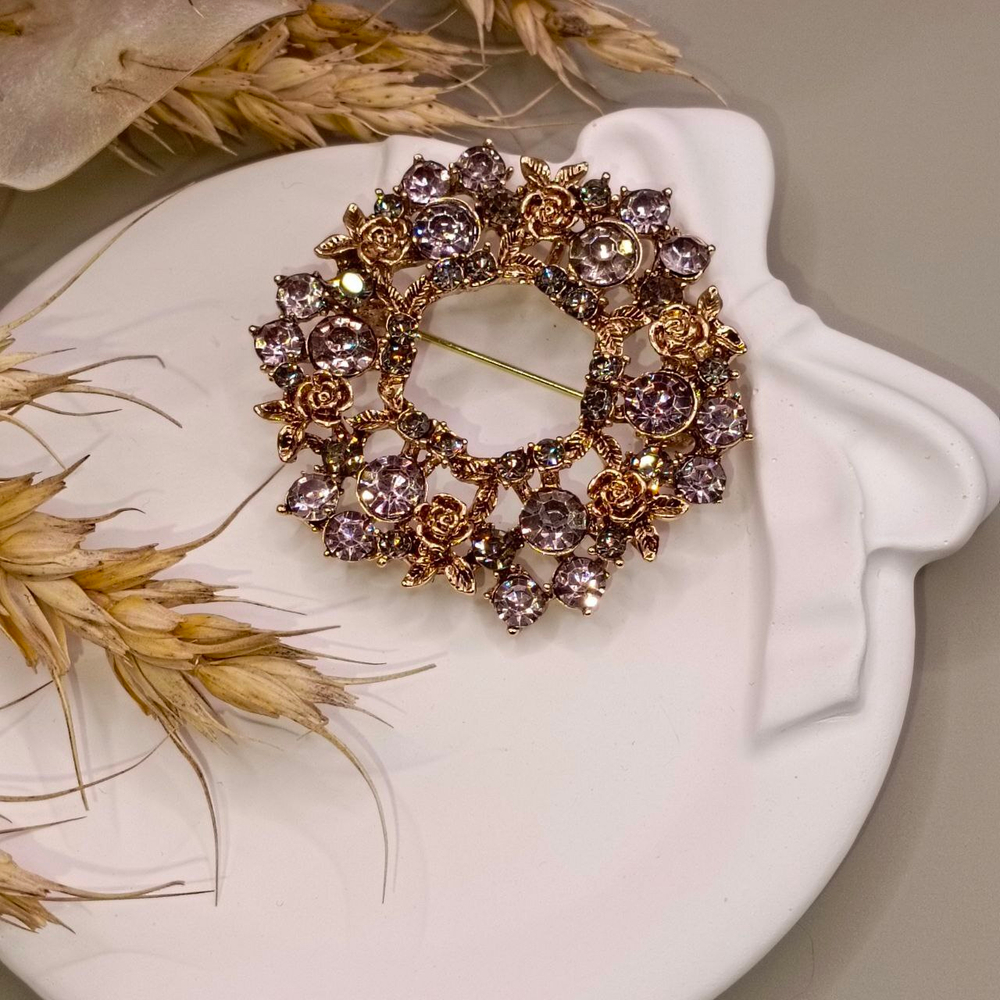 Винтажная брошь "Розы горный хрусталь"