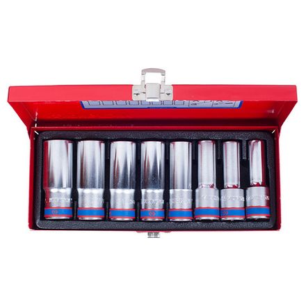 Цена на KING TONY (4208MR01) Набор глубоких торцевых головок 1/2", 12-гранные, 12-24 мм, 8 предметов