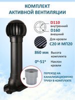 Нанодефлектор ND160, вент. выход утепленный высотой Н-700 с переходом D110,, для кровельного профнастила 20мм