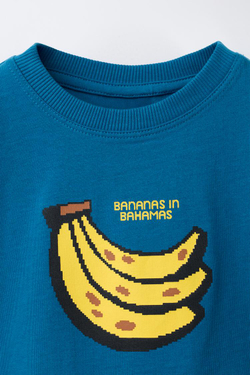 ZARA ФУТБОЛКА С ПРИНТОМ ФРУКТОВ, ЯРКО-СИНИЙ