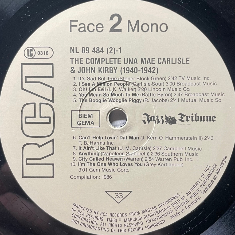 Una Mae Carlisle, John Kirby ‎– The Complete Una Mae Carlisle (1940-1942) And John Kirby (1941-1942) ; Jazz Tribune 64 2LP (Германия 1986г.)