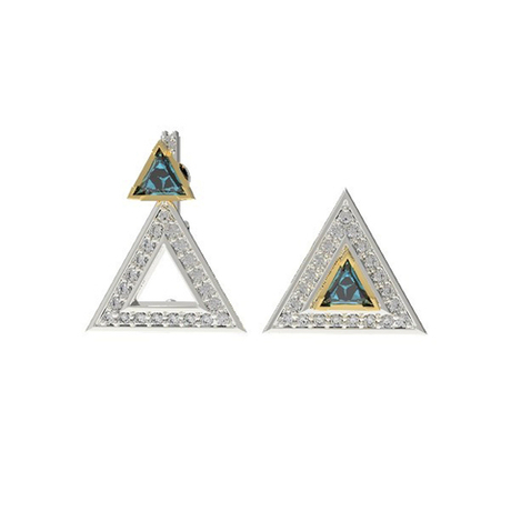 Серьги из серебра со вставками из выращенной голубой шпинели и бесцветных фианитов