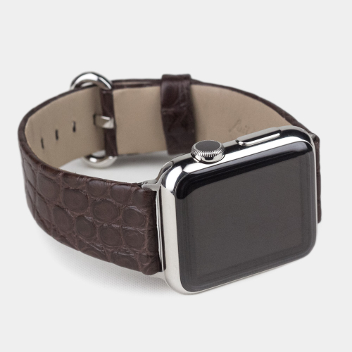 Ремешок для Apple Watch 44/45/46 mm из кожи аллигатора, темно-коричневого цвета