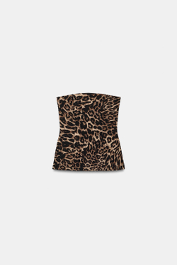 ZARA ЭЛАСТИЧНЫЙ ТОП БЕЗ БРЕТЕЛЕЙ С РАЗРЕЗАМИ, ЛЕОПАРДОВЫЙ