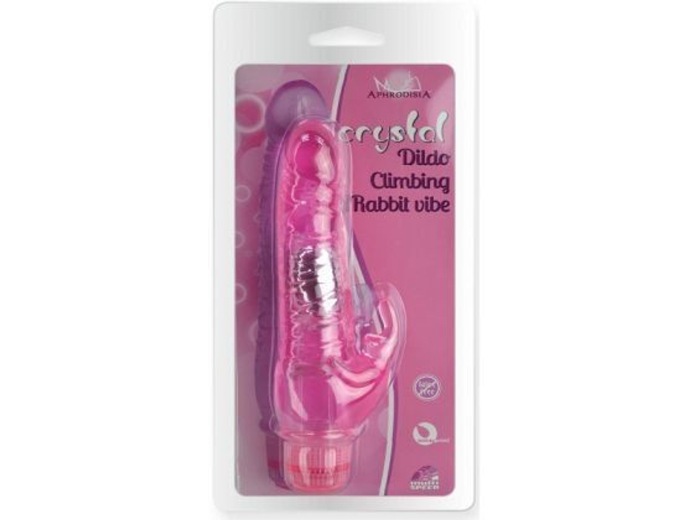 Розовый вибратор Crystal Dildo Climbing Rabbit Vibe - 22 см. (Цвет: розовый)