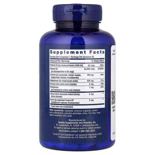 Life Extension, Bone Restore Elite, добавка с кальцием и суперэффективным витамином K2, 120 капсул