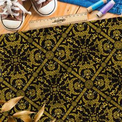 Ткань габардин богатый самурайский узор на чёрном фоне