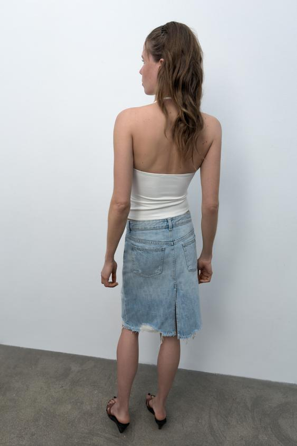 ZARA ДЖИНСОВАЯ ЮБКА TRF С РАЗРЕЗАМИ, ГОЛУБОЙ