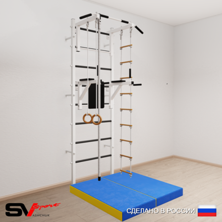 Шведская стенка Sv Sport усиленная 6044 (Турник стандарт/Брусья/Канат/Кольца/Лестница/Мат 1м)