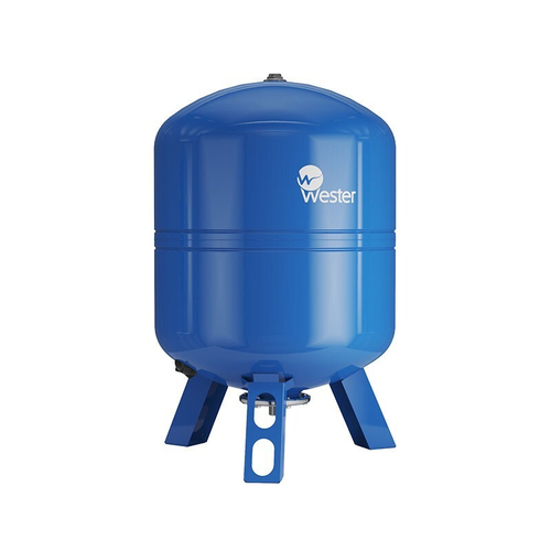 Гидроаккумулятор для водоснабжения WESTER WAV Premium объём 100л, DN 25, PN 10, вертикальный, резьбовое-НР, G-1'', с опорами, контрфланец из нерж. стали, голубой, Россия