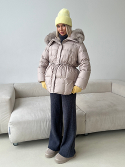 Пуховик Fresh миди с кулиской бежевый