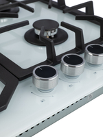 Газовая варочная панель шириной 60 см, Macbi MBH64WFGI.V2-WH с Wok-конфоркой, Белое закаленное стекло, Электроподжиг, Газ-контроль, Решетки из чугуна