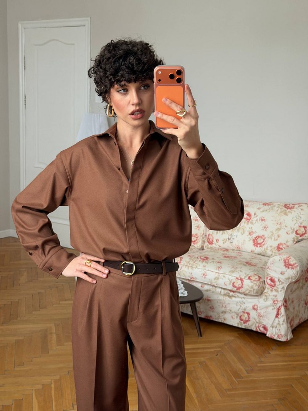 Брюки Палаццо на молнии темная карамель вискоза