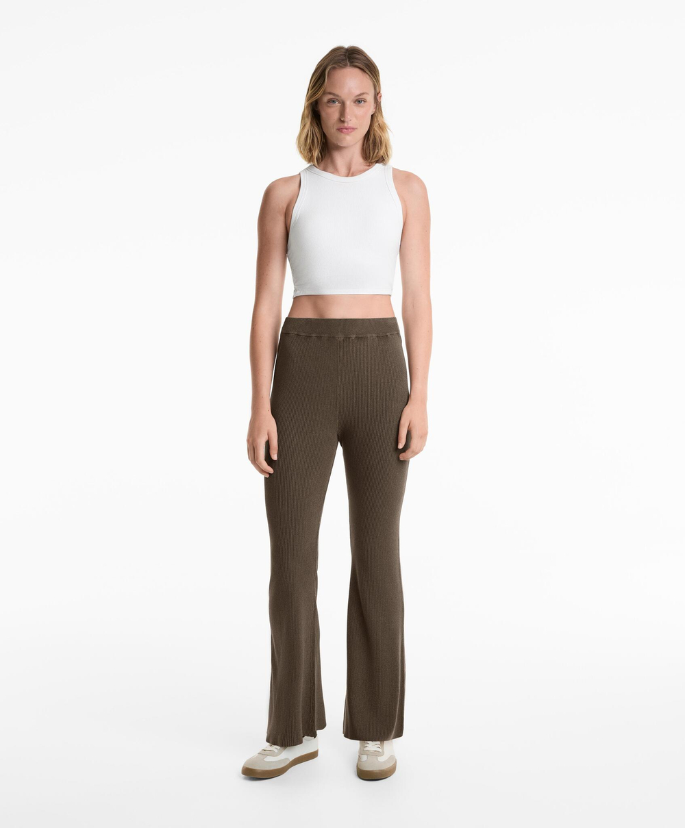 OYSHO Трикотажные расклешенные брюки, серо-бежевый