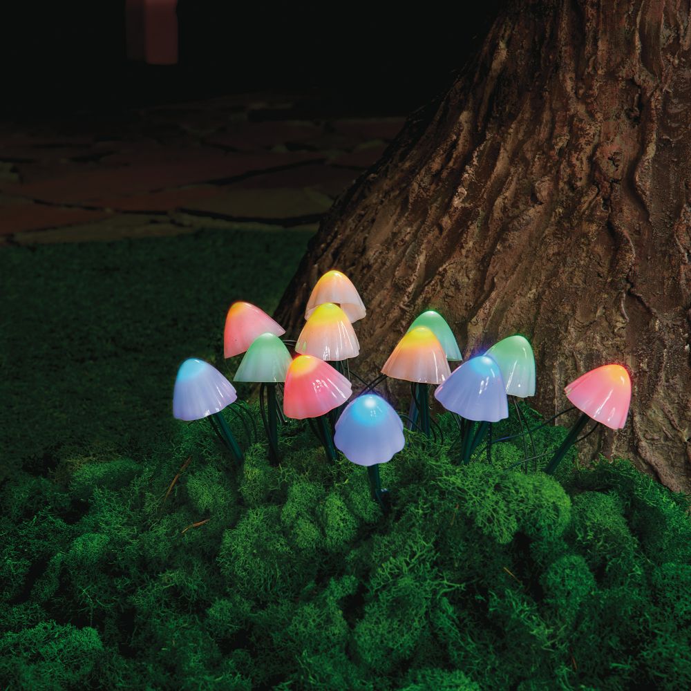 USL-S-830-PM020 MULTICOLOR MUSHROOMS SET12 Садовый светильник на солнечной батарее Разноцветные грибы. в комплекте из 12 штук. 12 светодиодов. Разноцветный свет. 1xАA Ni-Mh аккумулятор в-к. IP44. TM Uniel