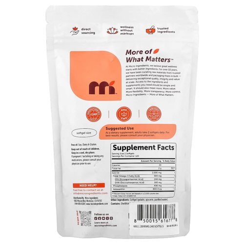 Micro Ingredients, масло антарктического криля, 240 капсул