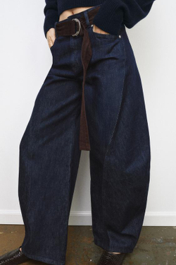 ZARA ДЖИНСЫ ZW COLLECTION BARREL С РЕМНЕМ, СИНИЙ