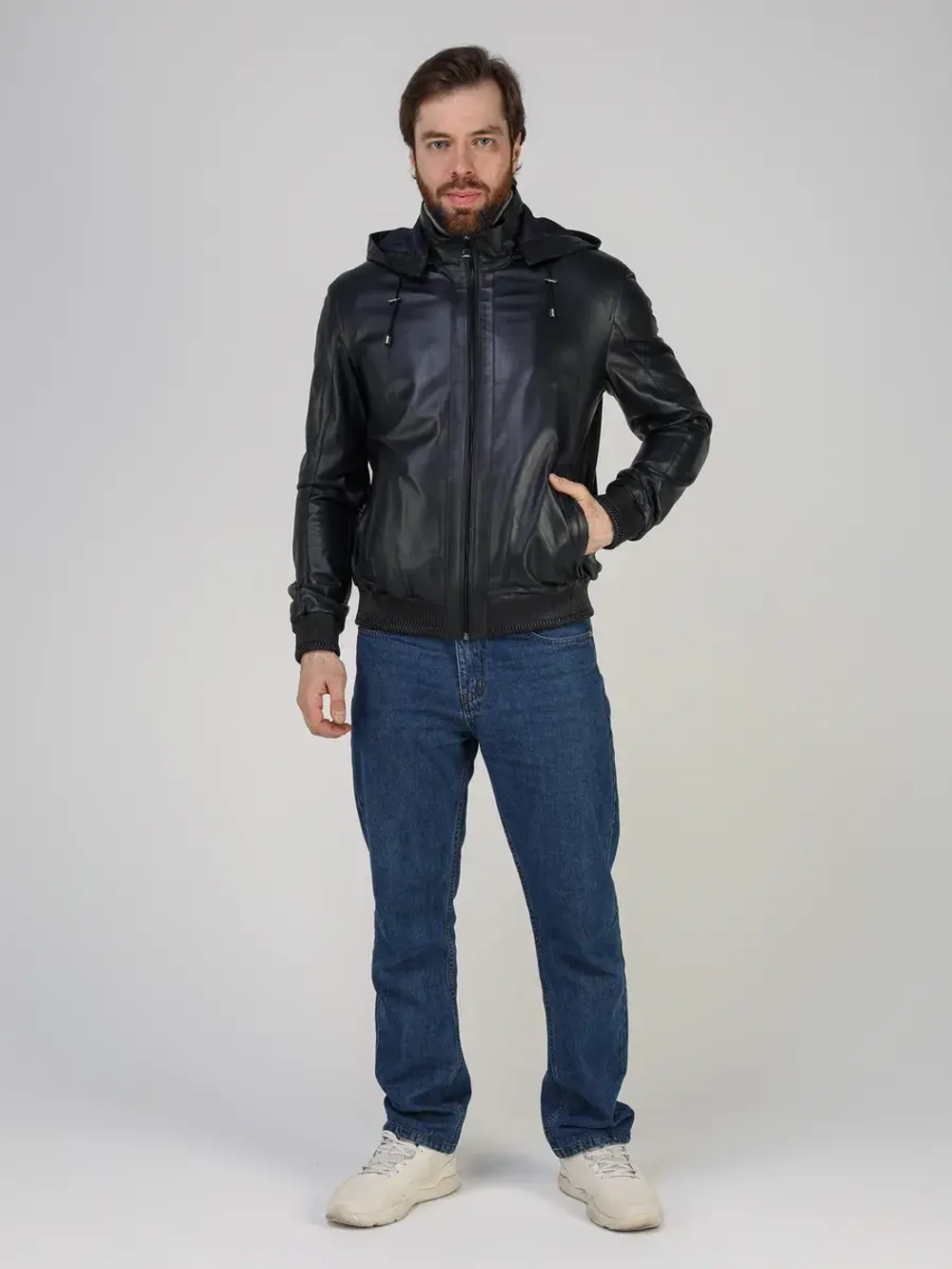 Куртка кожаная натуральная с капюшоном