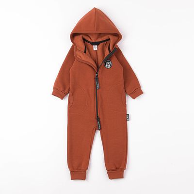 Warm hooded jumpsuit with pockets - Terracotta