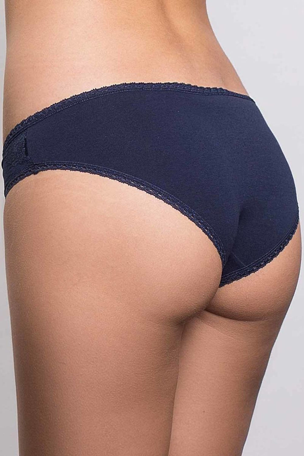 Темно-синие трусики-слипы с кружевами (Размер: M) (Цвет: темно-синий)