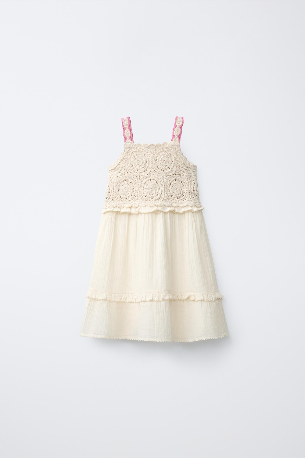ZARA ВЯЗАНОЕ ПЛАТЬЕ С КРЮЧКОМ И ЦВЕТОЧНЫМ ПРИНТОМ, РОЗОВЫЙ