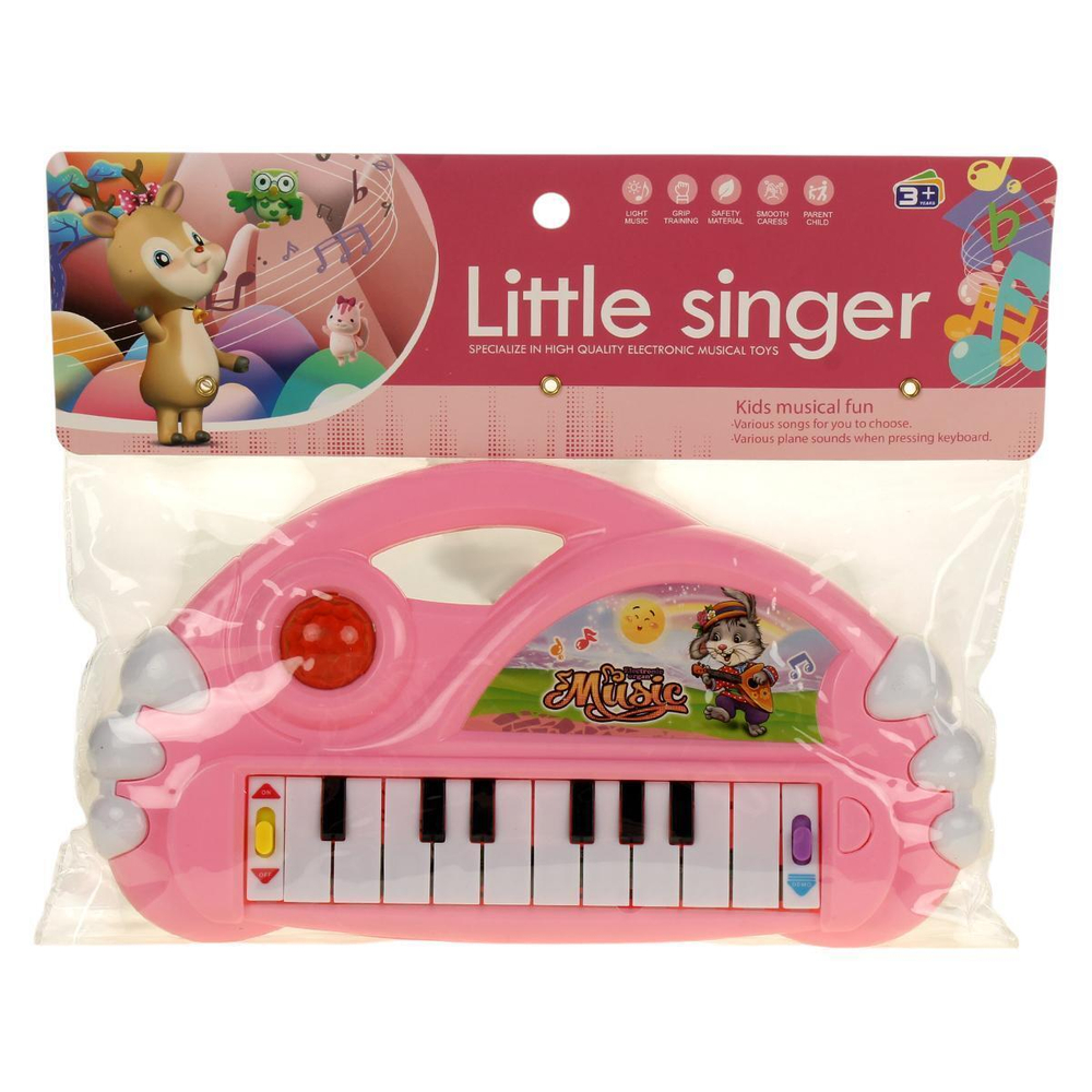 Пианино на бат., розовый, пакет 856-3