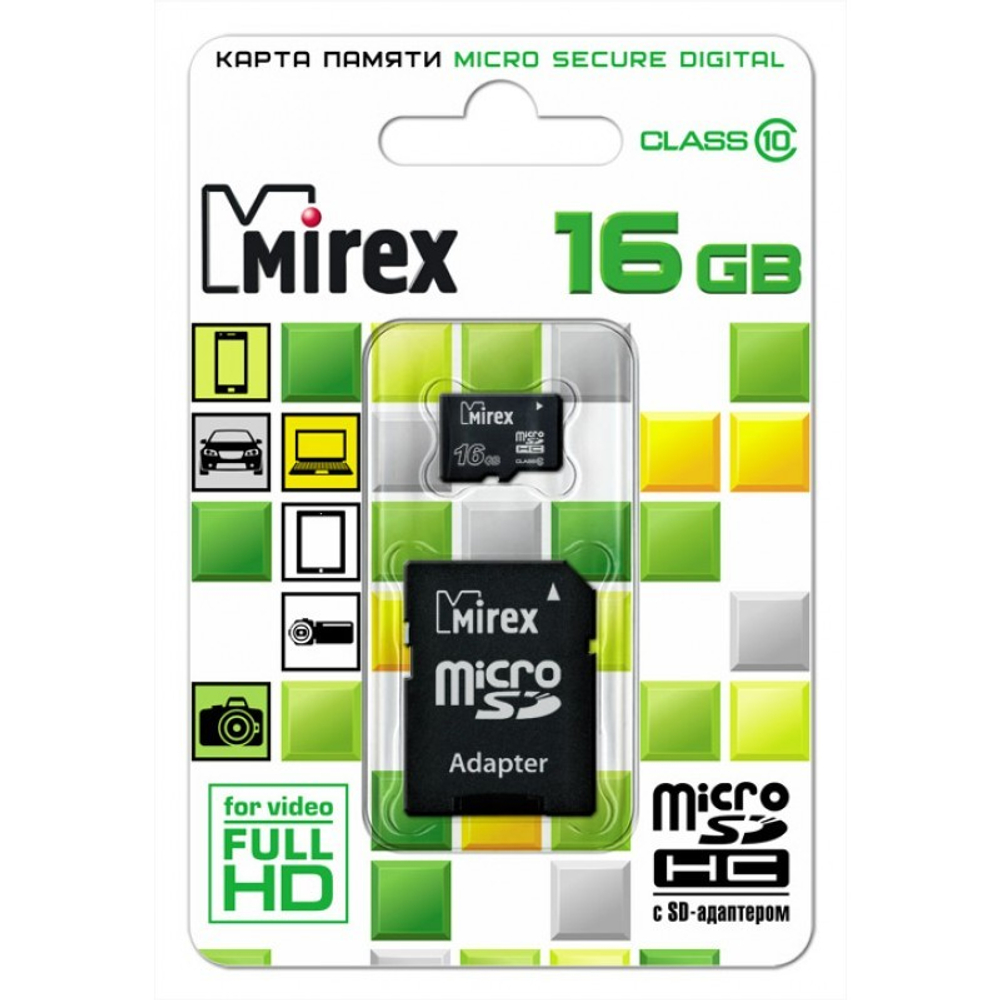 Карта памяти MicroSD 16-GB MIREX  Class-10