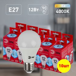 Лампа светодиодная ЭРА RED LINE LED A60-12W-840-E27 R 12Вт груша нейтральный белый свет Е27 | Лампы cветодиодные Груша (A)
