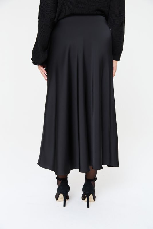 Юбка миди из атласа с разрезом, черный