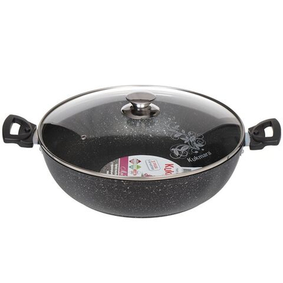 Сотейник алюминий, 30 см, антиприг, Kukmara, Темный мрамор, смт308а, с крыш, съем руч