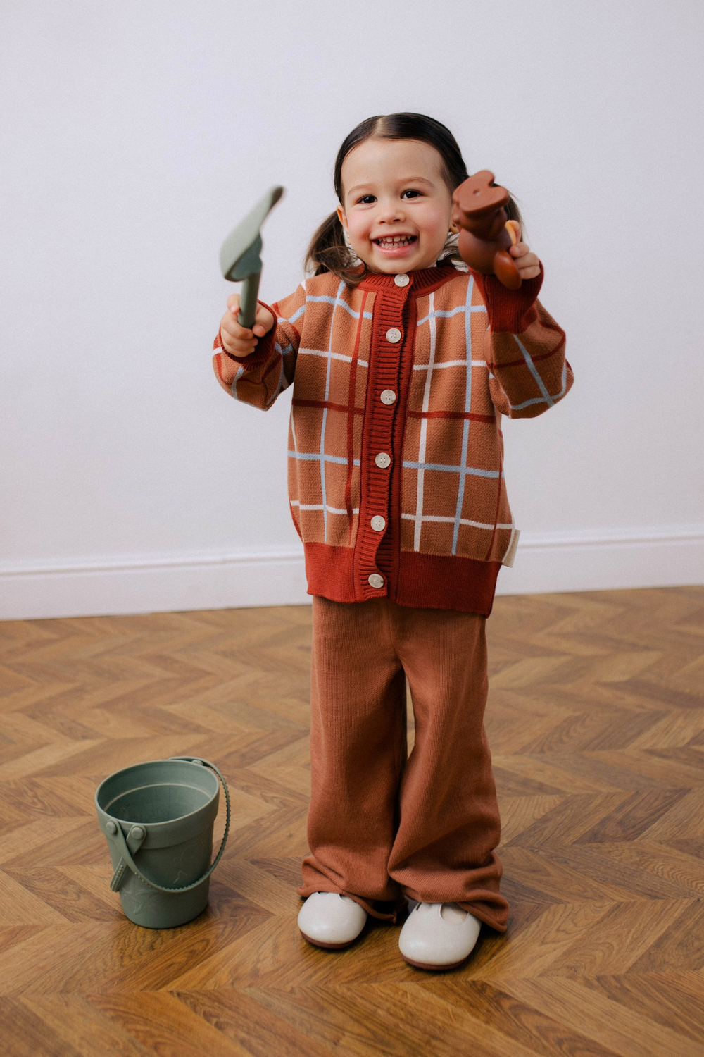 Кардиган вязаный (клетка терракот)