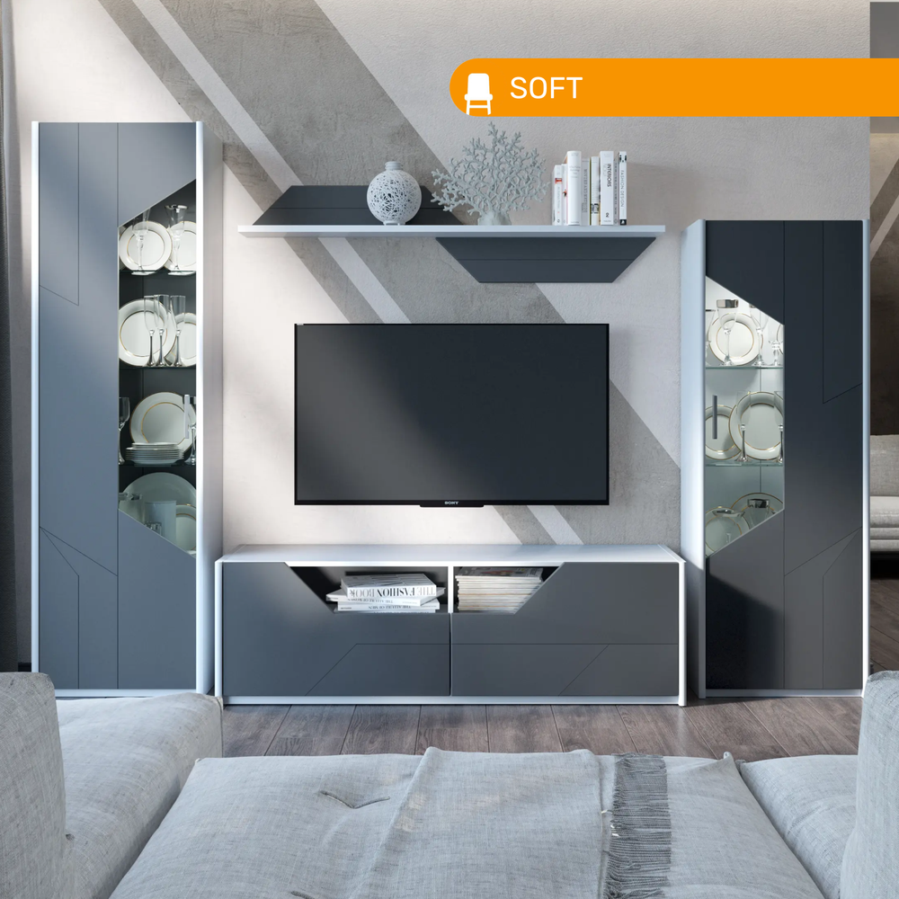 Тумба под ТВ SOFT 150, цвет белый / графит софт