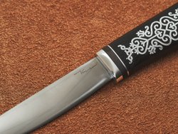 Якутский нож "Амга", сталь Х12МФ, рукоять черный мореный граб / орнамент