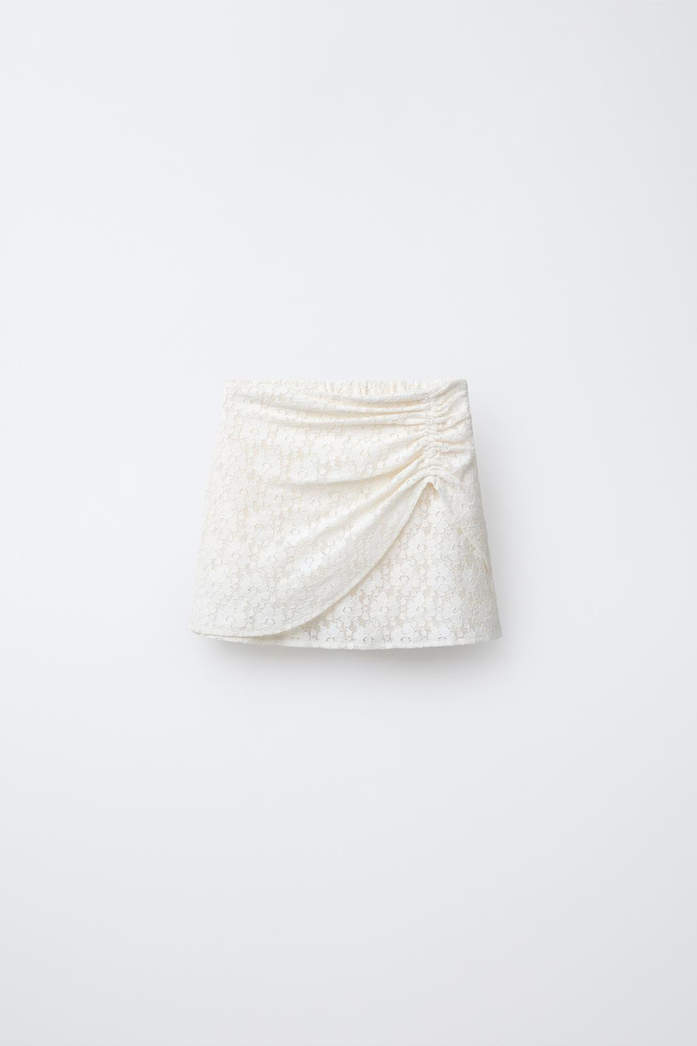 ZARA ЮБКА КРУЖЕВНАЯ СО СБОРКАМИ, ЭКРЮ